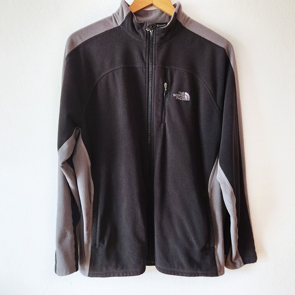 The North Face Men's Full Zip Fleece Jacket Black Gray Chest Pocket Outdoor Sz L